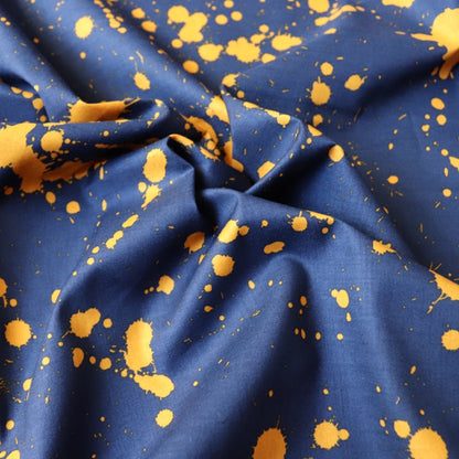 navy blue and orange cotton fabric with paint splatter print made in Japan