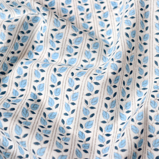 blue tiny leaf print cotton fabric 
