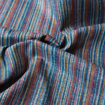 Japanese blue textured cotton fabric with colorful printed stripes