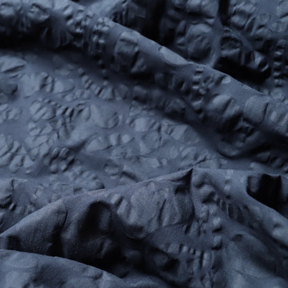 Embossed Floral Cotton Linen — Navy