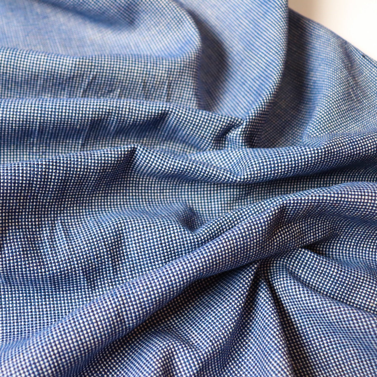 blue cotton tweed fabric handwoven by the yard