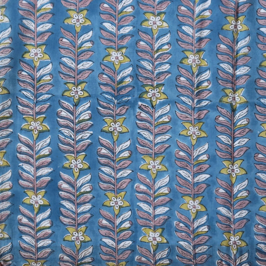 Swatch — Bellflower Stripe Floral Block Print Cotton — Blue