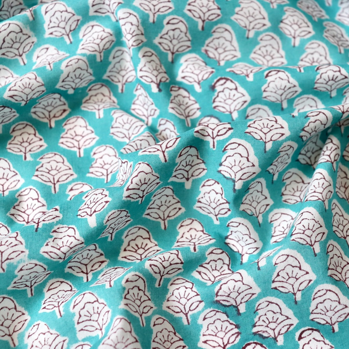 Turquoise Sprig Block Print Cotton