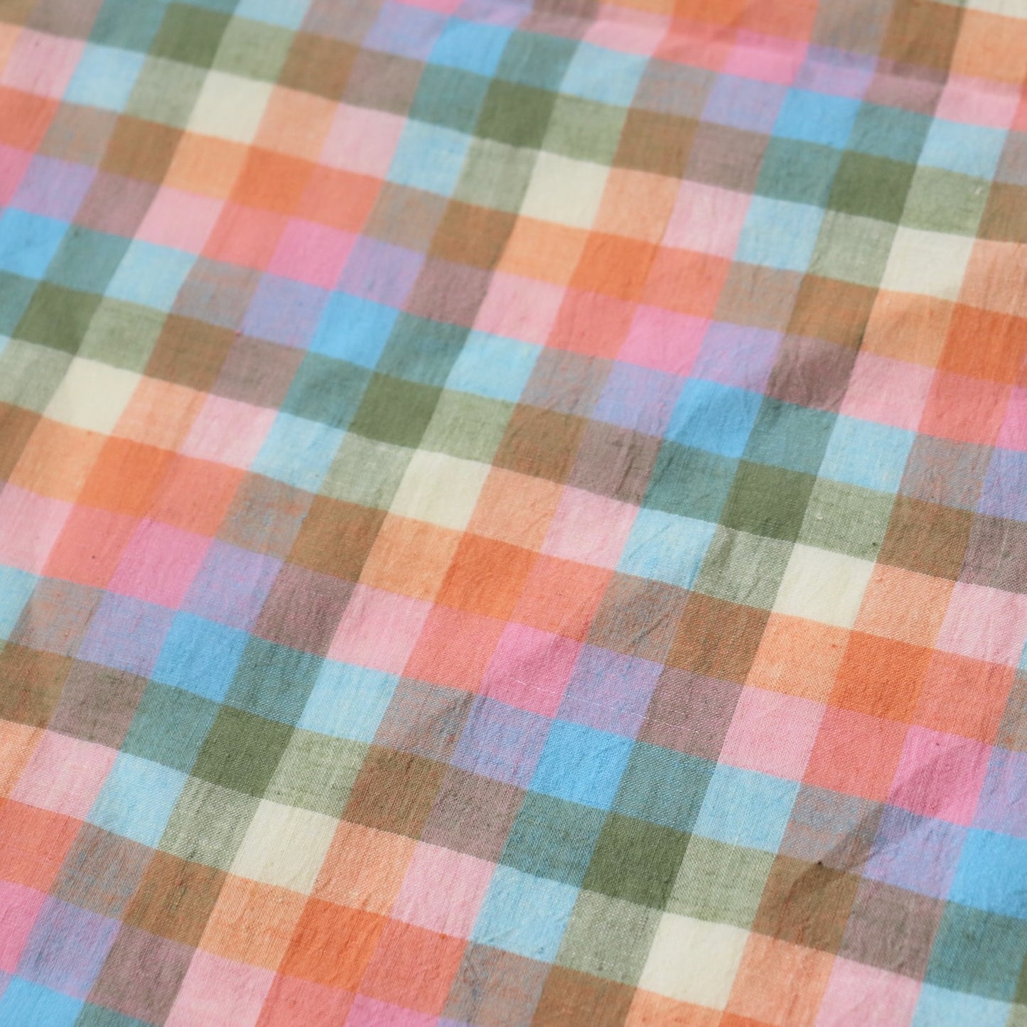 checked cotton fabric handwoven bright pastel colors for summer dressmaking