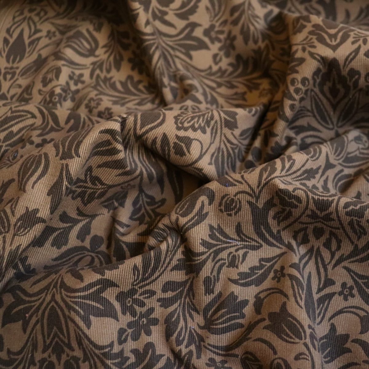 Damask Print Pinwale Corduroy — Golden Olive