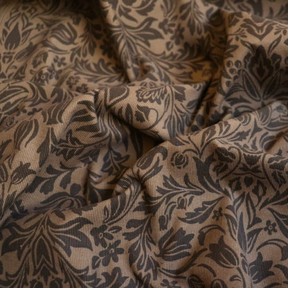 Damask Print Pinwale Corduroy — Golden Olive