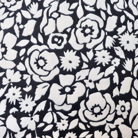 black and white brushed cotton floral print fabric made in Japan