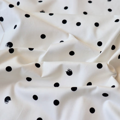Polka Dot Cat Japanese Cotton — White