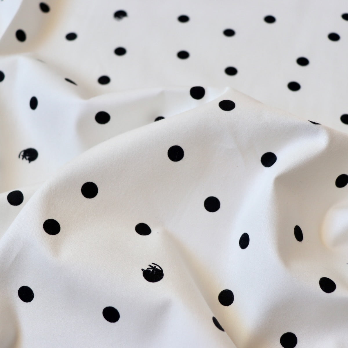 Swatch — Polka Dot Cat Japanese Cotton — White