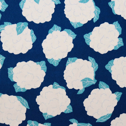 vegetable print fabric white cauliflowers on dark blue Japanese sewing cotton by the yard