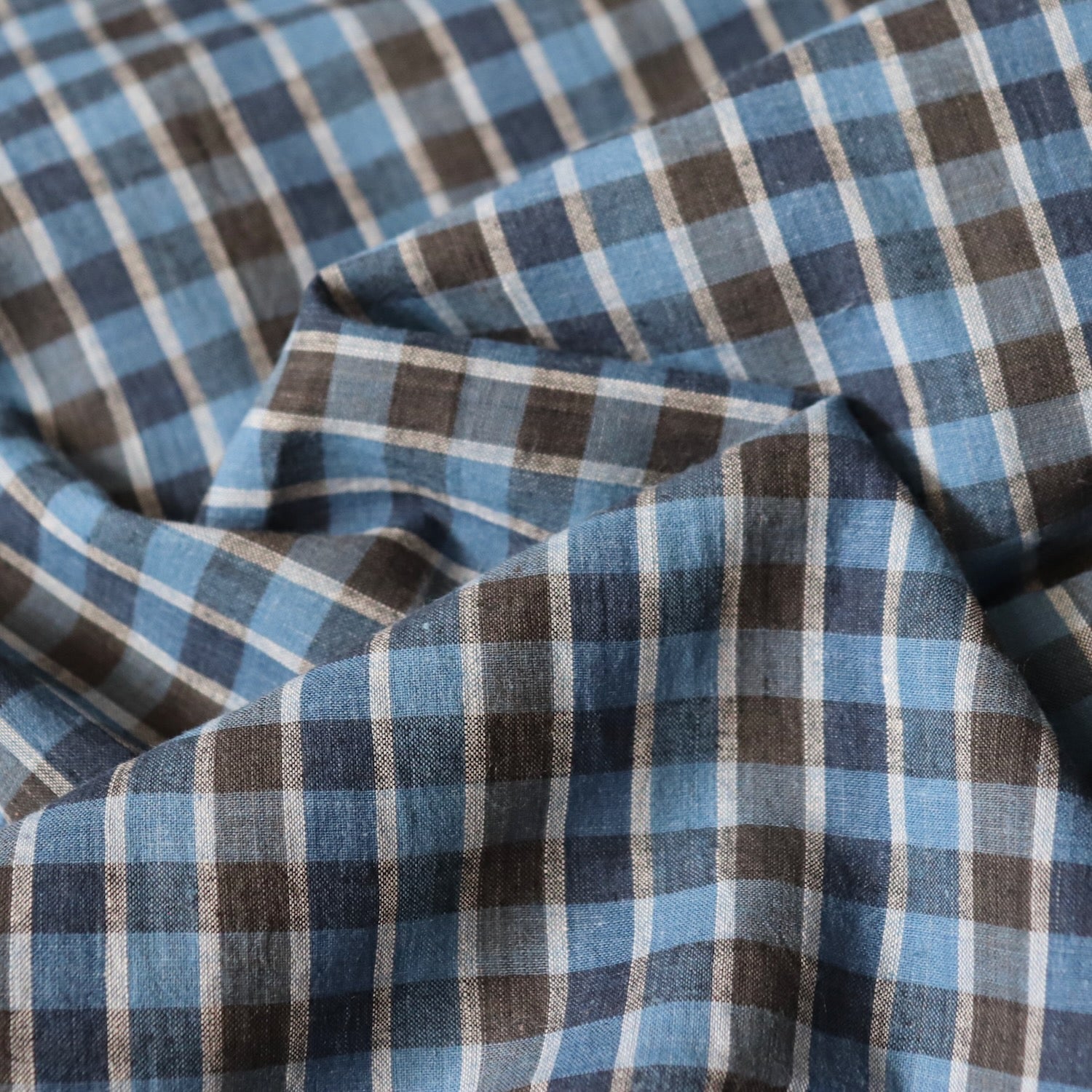 nautral indigo blue checked cotton fabric handwoven striped shirting