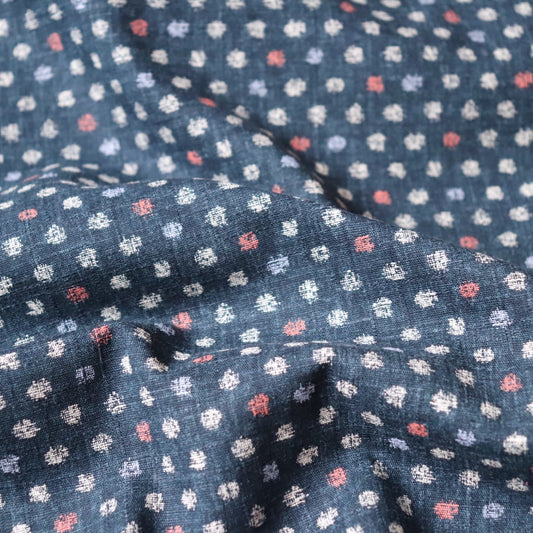 dark blue textured cotton fabric with small dots dobby weave Morikiku Japan