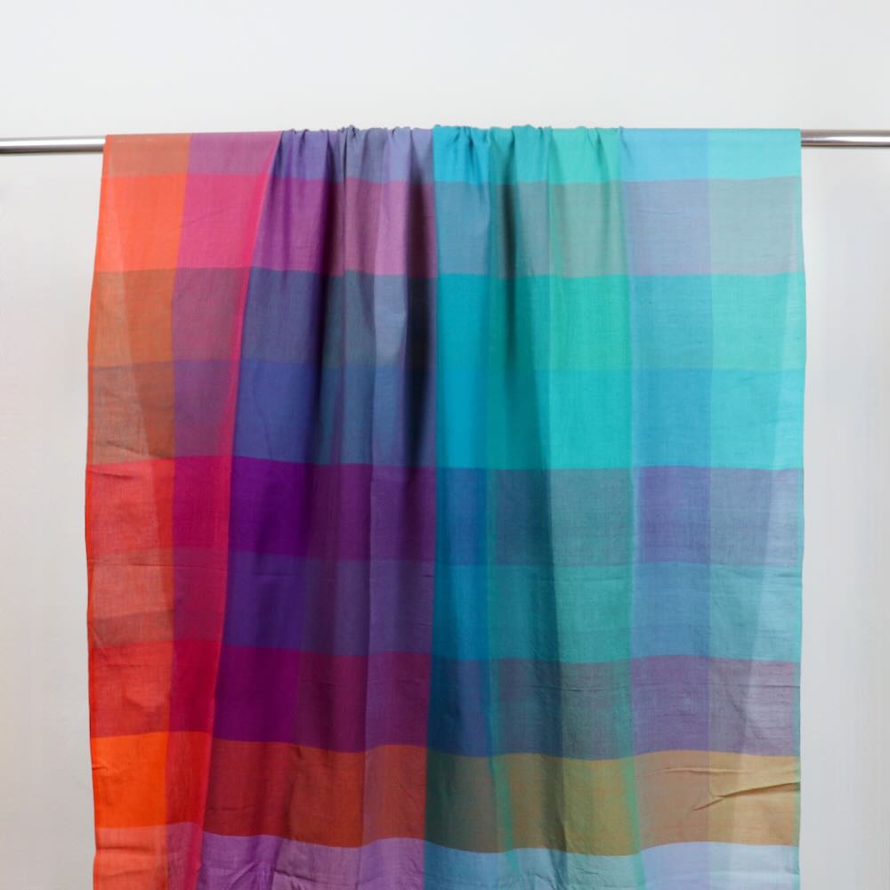 handwoven iridescent cotton fabric in rainbow colors