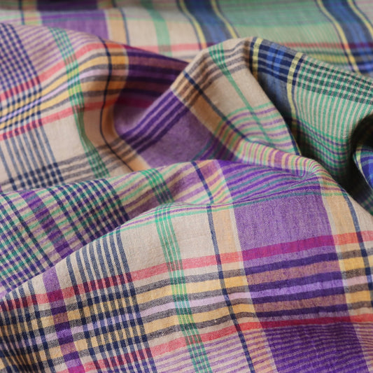 colorful checked cotton fabric purple with green and blue dress material