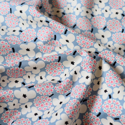 small floral print cotton fabric made in Japan blue and white dress material