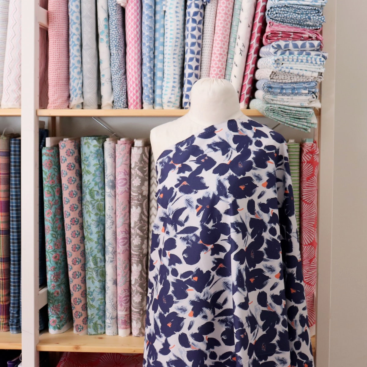 Brushstroke Floral Cotton — Royal Blue