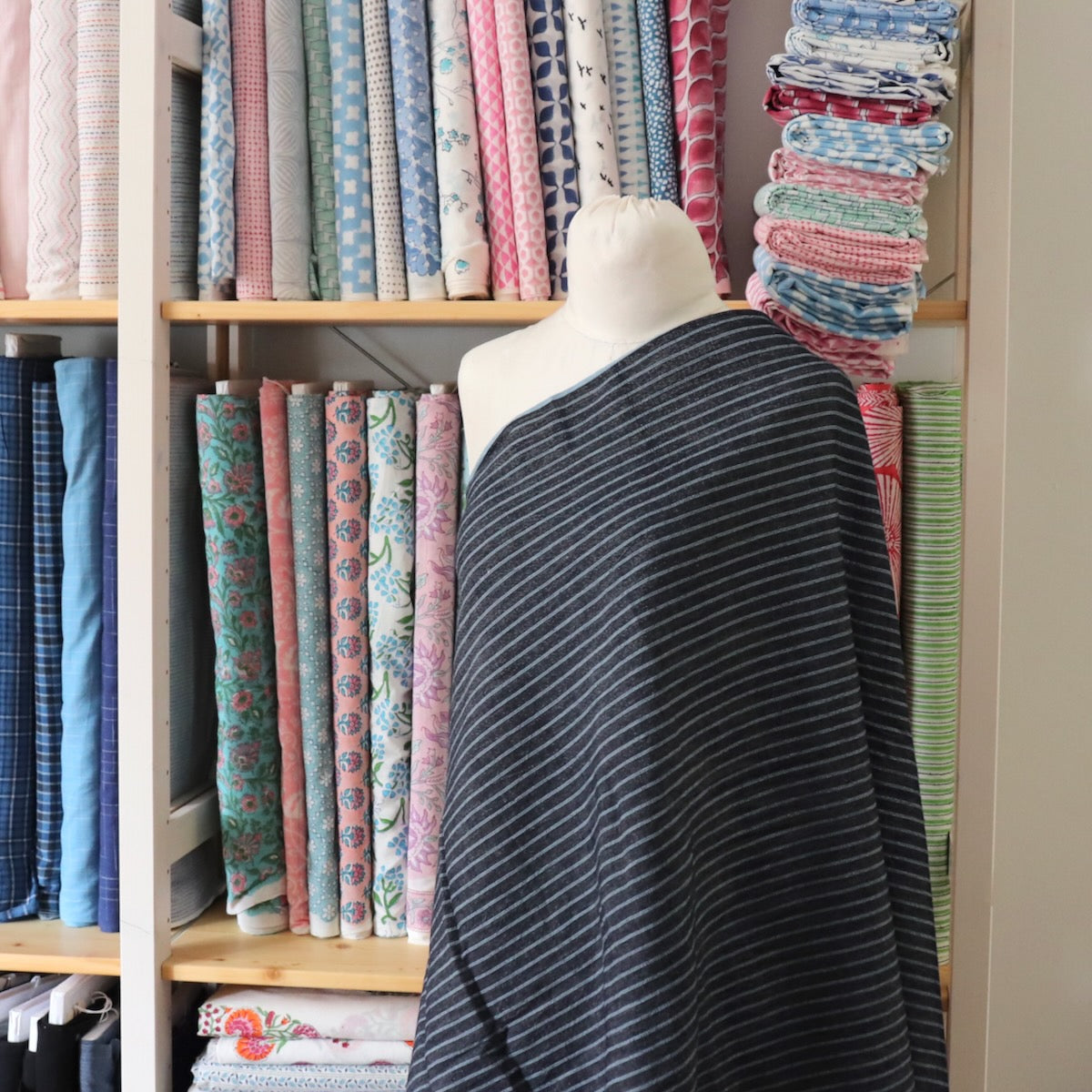 Darkest Navy Stripe Handloom Cotton Twill