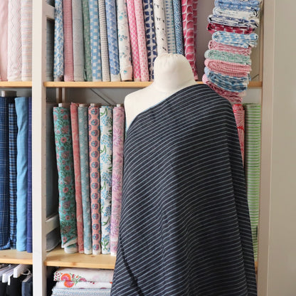 Darkest Navy Stripe Handloom Cotton Twill