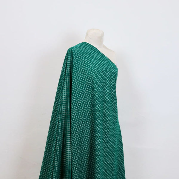 deep green and white check cotton dressmaking fabric
