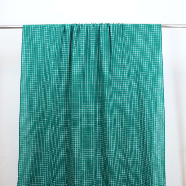 deep green and white check cotton dressmaking fabric