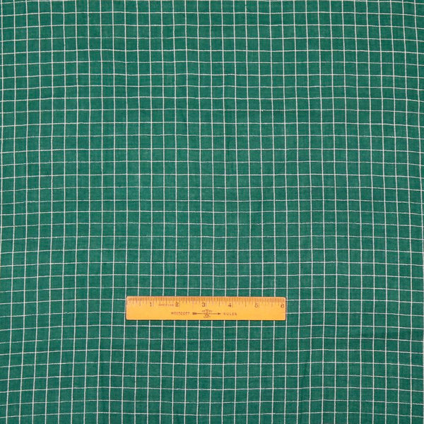 deep green and white check cotton dressmaking fabric