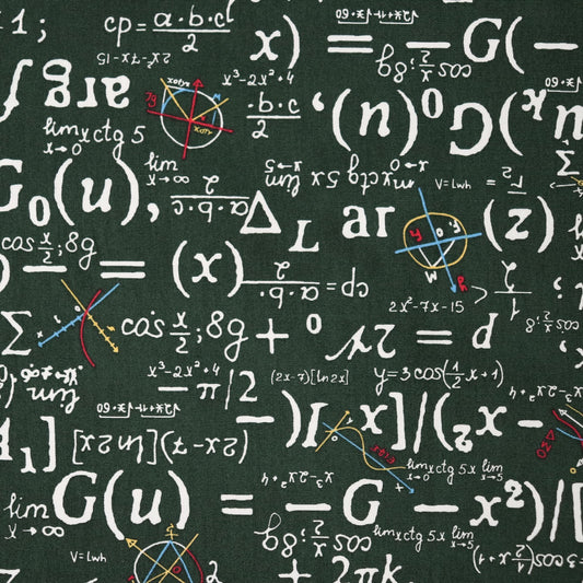 mathematical equations design on green cotton fabric