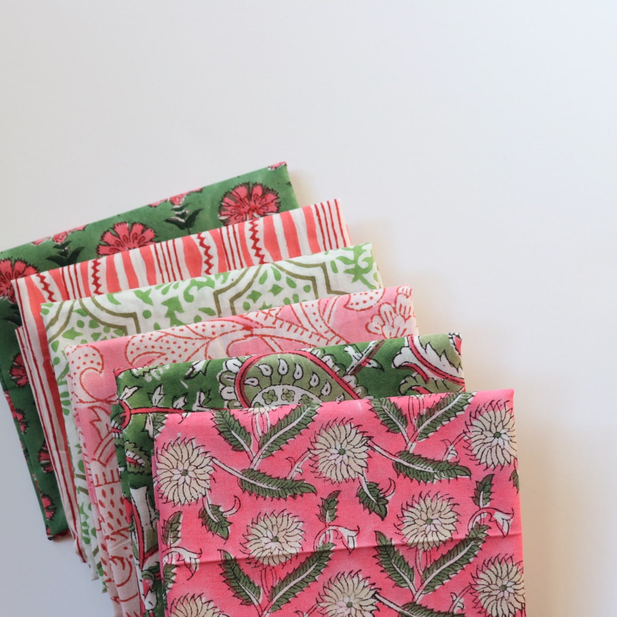 Big Fat Quarter Bundle — Pink + Green Block Prints