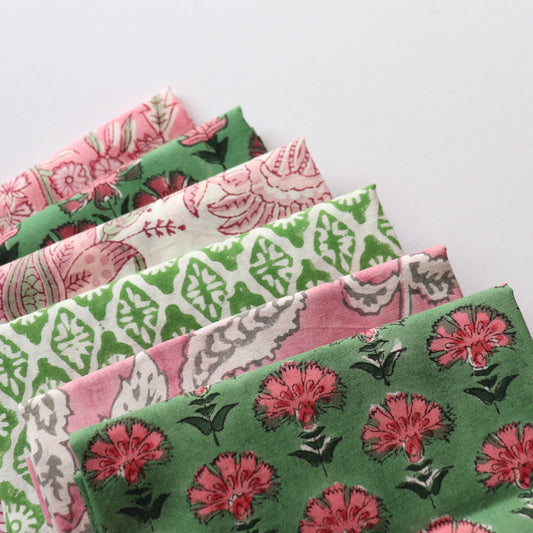 Fat Quarter — Pink + Green Block Prints — Big Bundle