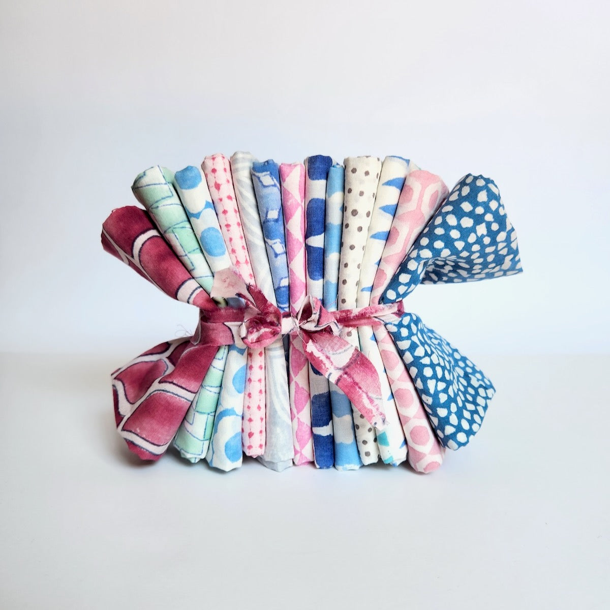 curated fat quarter bundle cotton hand block print designer quilting fabrics in pastel colors