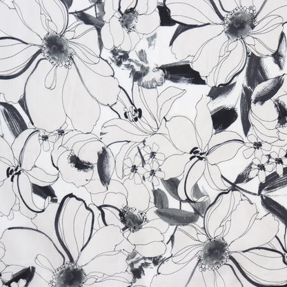 black and white floral print cotton lawn fabric made by Hokkoh Japan ink painting style
