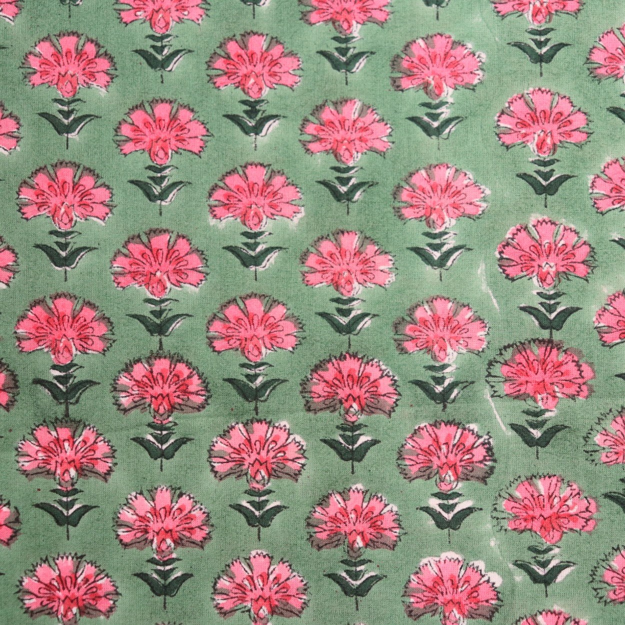 bright pink and green floral hand block print cotton for quilting and dressmaking