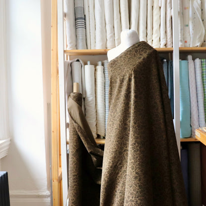 Damask Print Pinwale Corduroy — Golden Olive