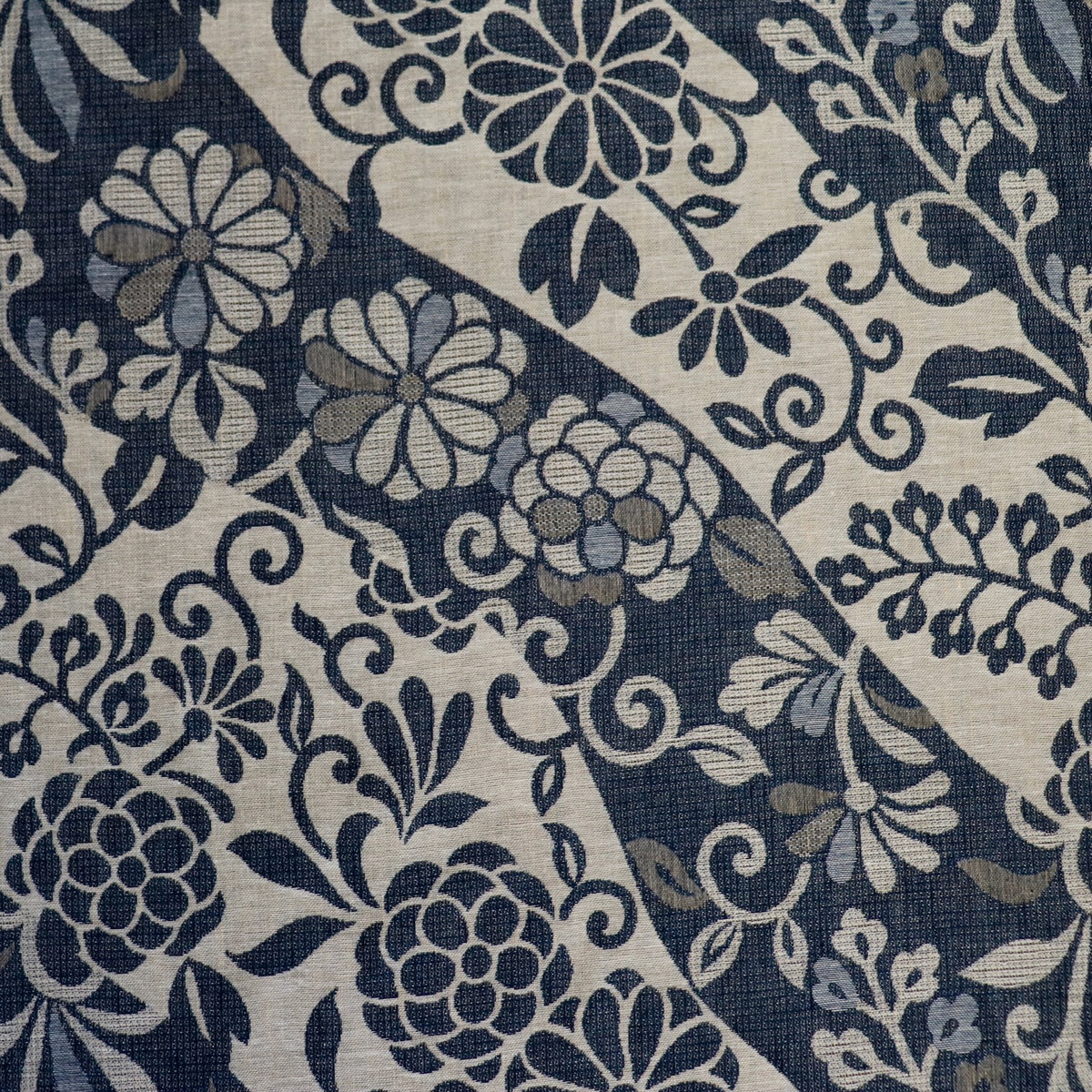 Japanese floral cotton double weave fabric navy and natural color