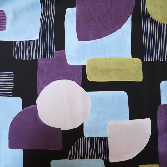 Japanese cotton print fabric with colorful geometric shapes purple and black