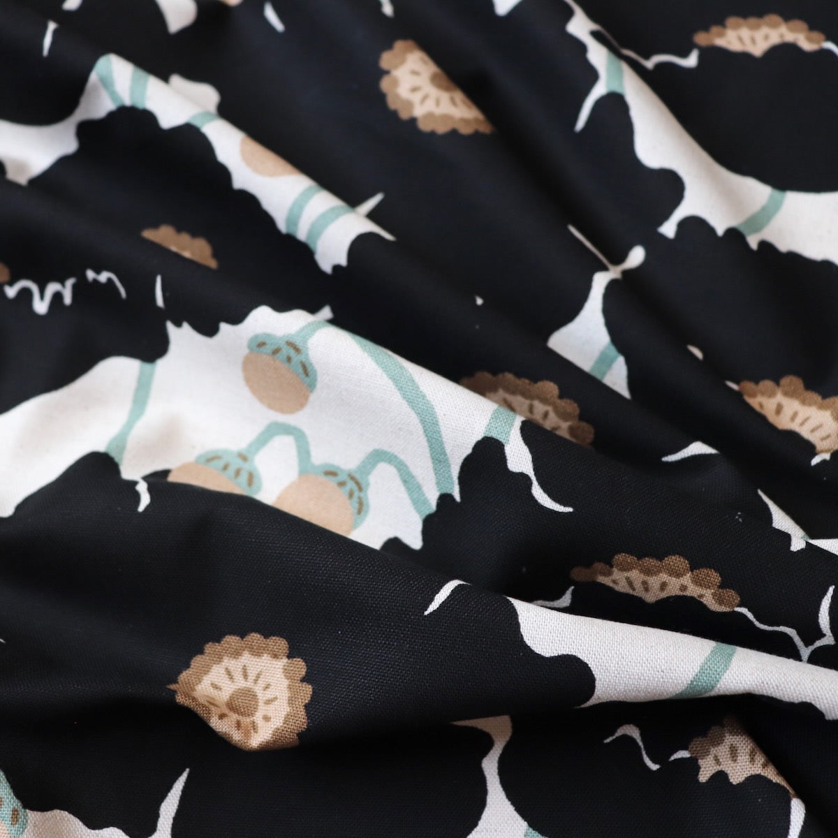 Black Poppies Cotton Linen Canvas
