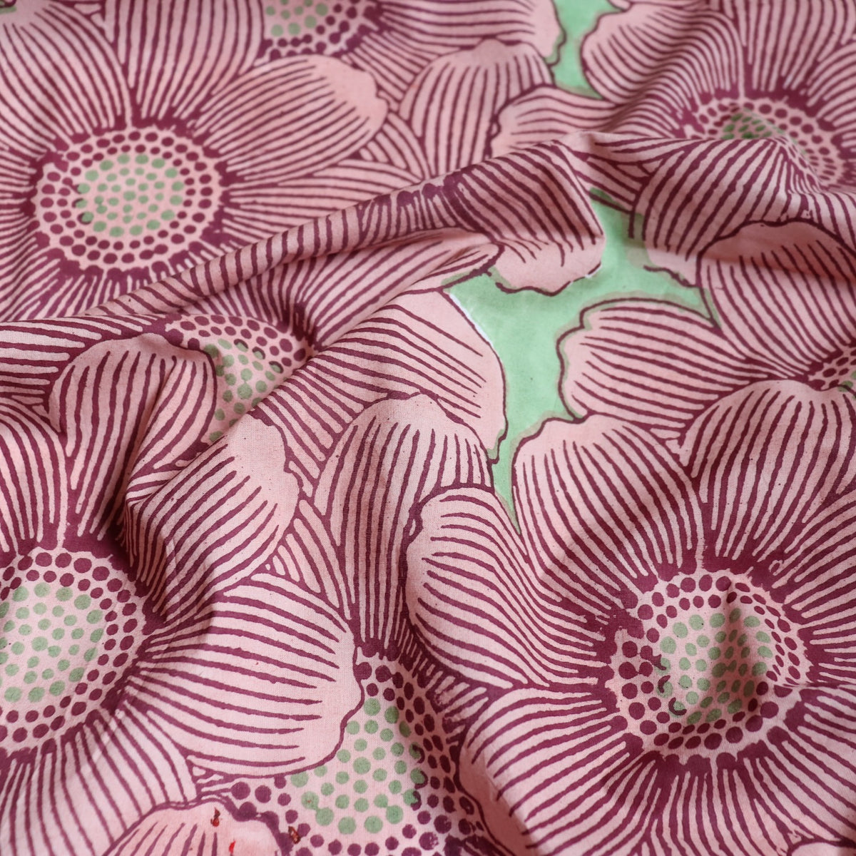 giant floral design hand block printed cotton fabric for sewing quilts and dresses