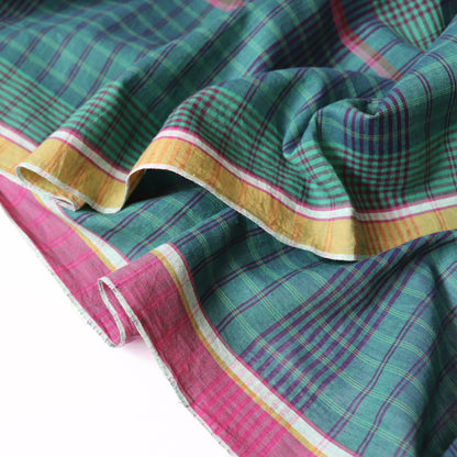 green and purple check cotton fabric handwoven voile dress material