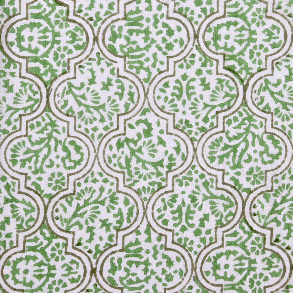 green and white block print Indian cotton fabric