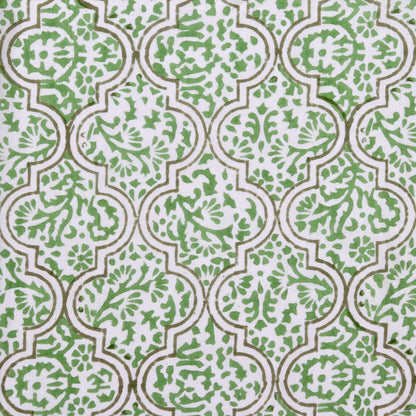 green and white block print Indian cotton fabric
