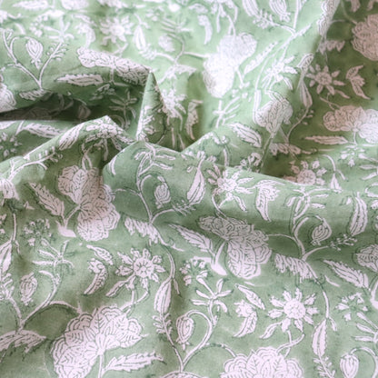 Gentle Green Floral Block Print Cotton