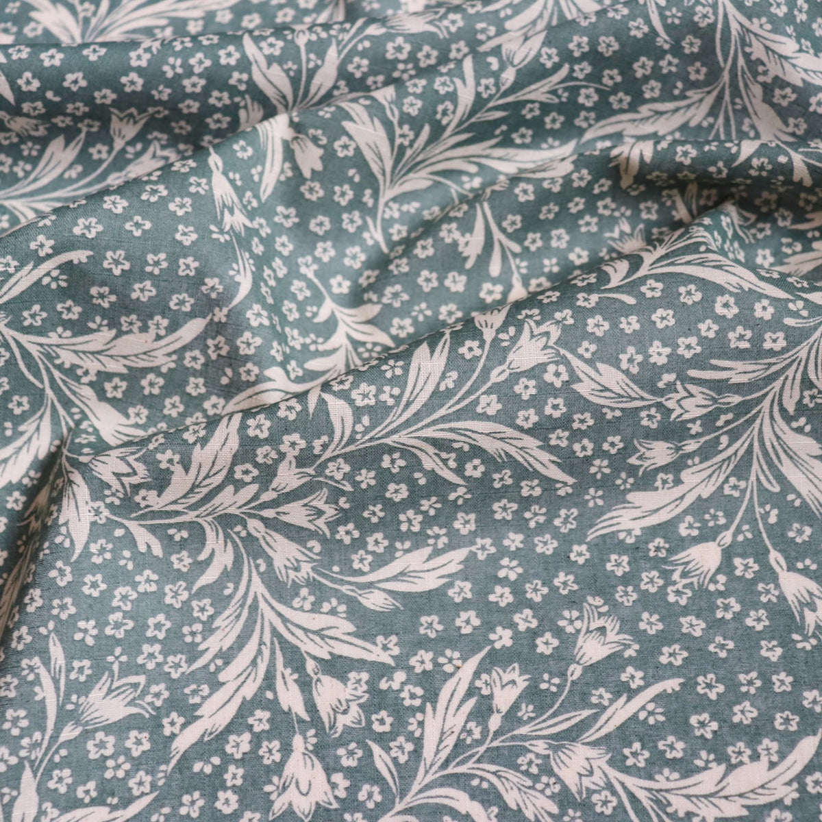 Swatch — Woodcut Floral Linen Cotton Dobby — Herb