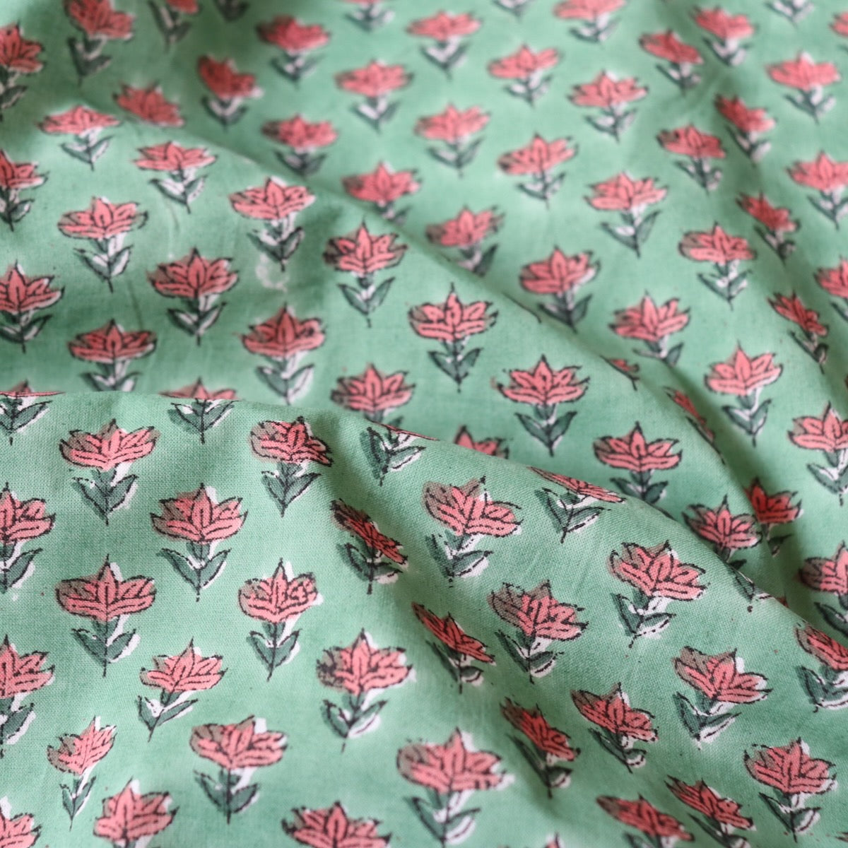 Coral Floret Block Print Cotton