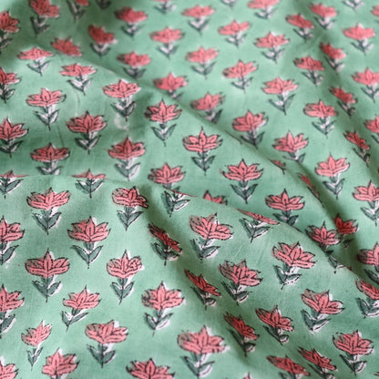 Coral Floret Block Print Cotton