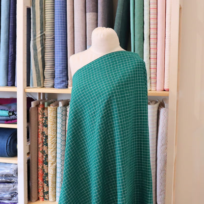 handloom cotton shirting fabric green and white cotton check