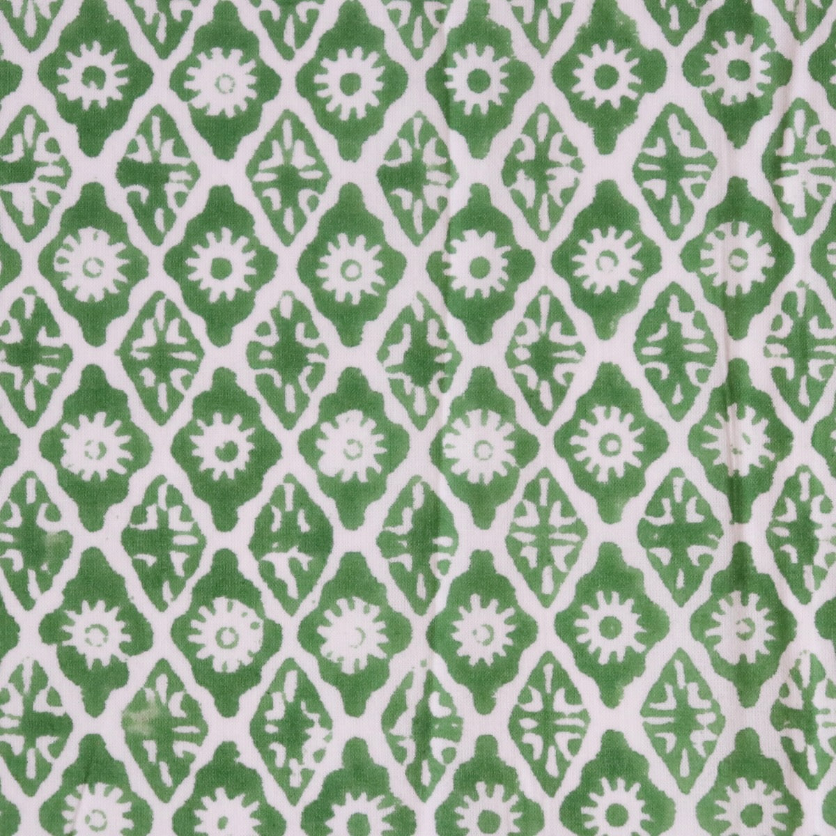 green and white Indian block print cotton fabric