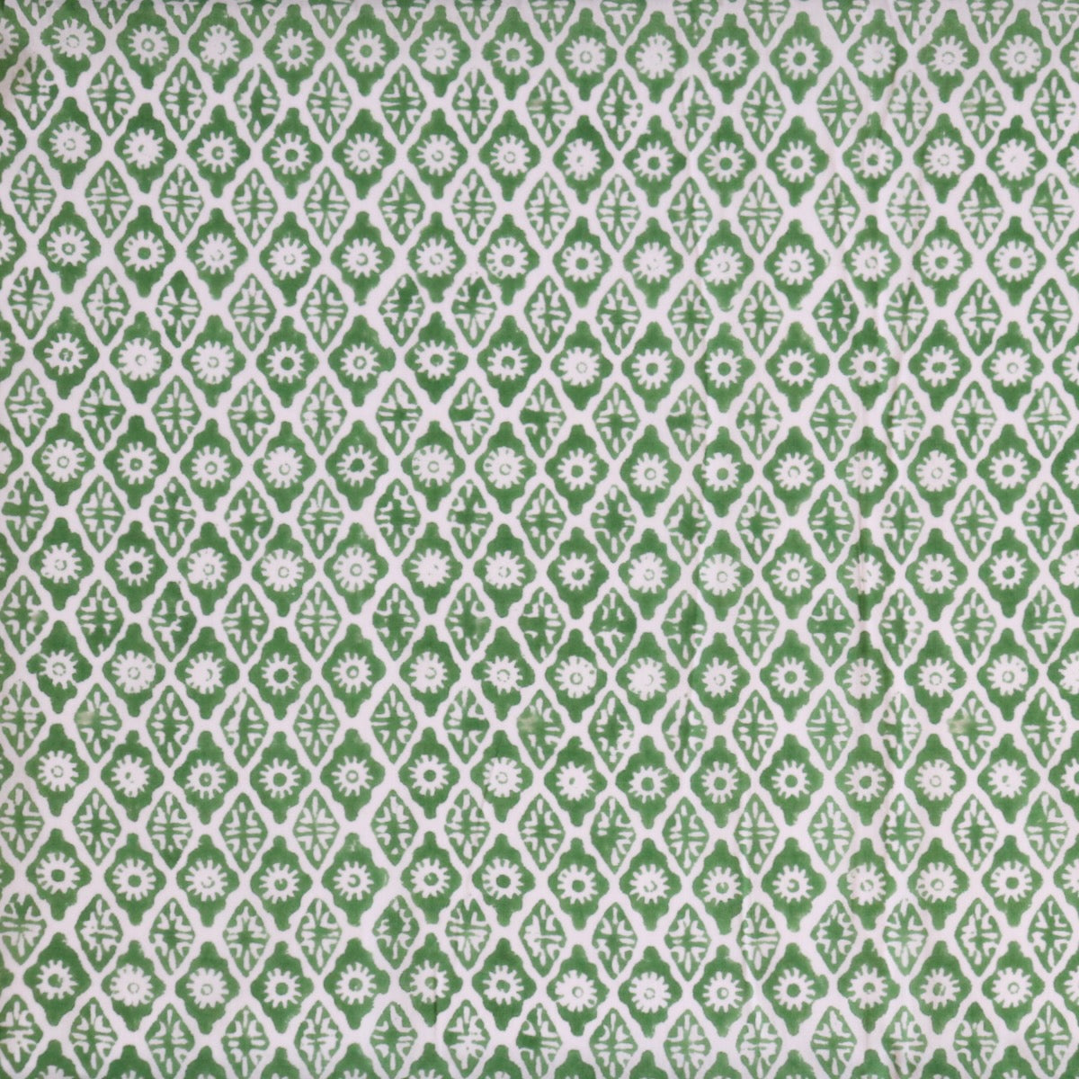 green and white Indian block print cotton fabric