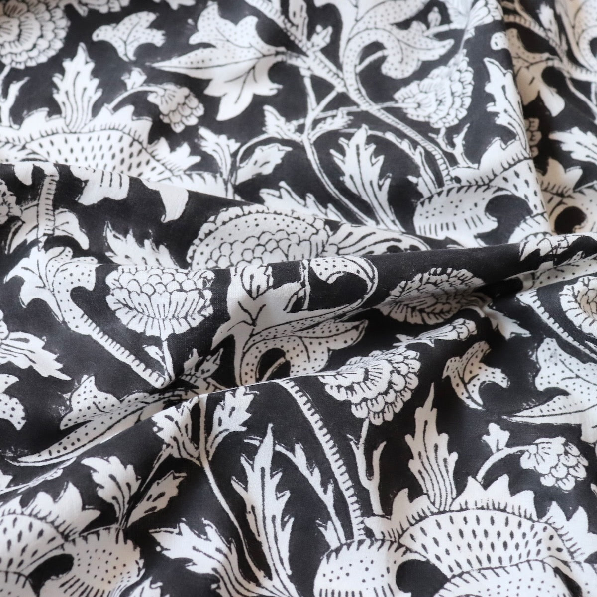 Swatch — Lush Black Floral Block Print Cotton