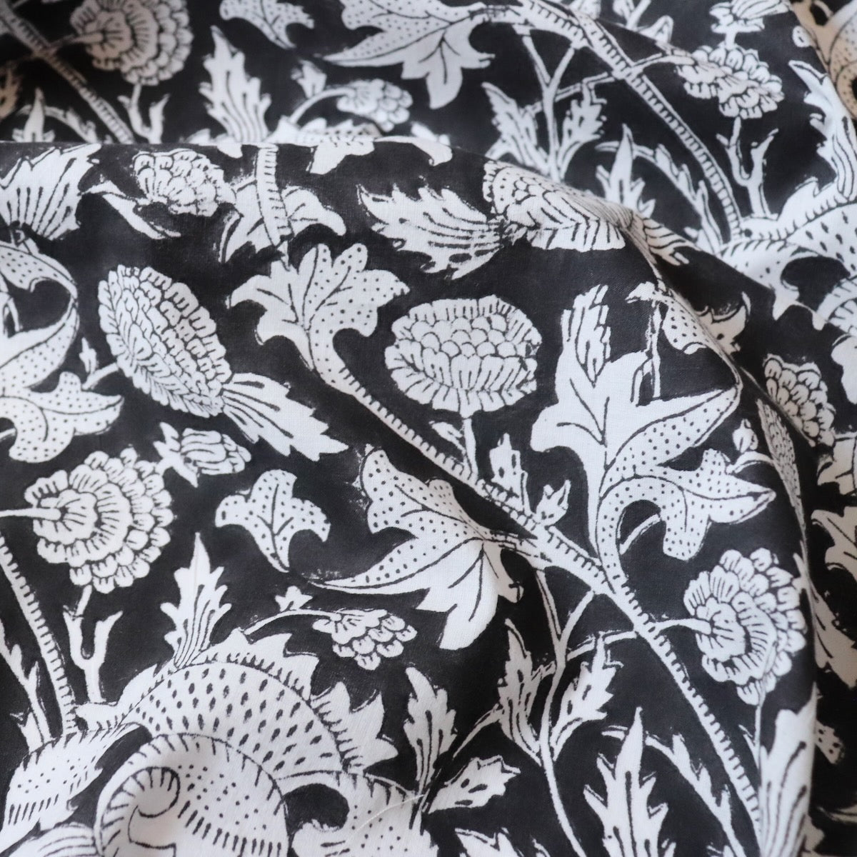 Swatch — Lush Black Floral Block Print Cotton
