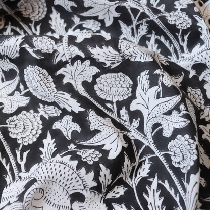 Lush Black Floral Block Print Cotton