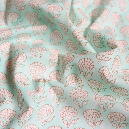 Aqua Mint Block Print Cotton